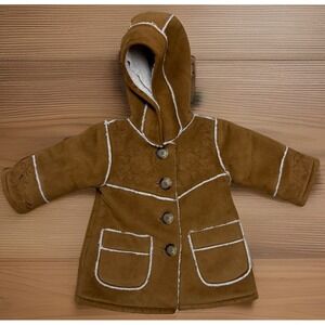 Baby‎ Gap Sherpa Hooded Coat 3-6M Faux Suede Embroidered Tan | Cottagecore Cozy